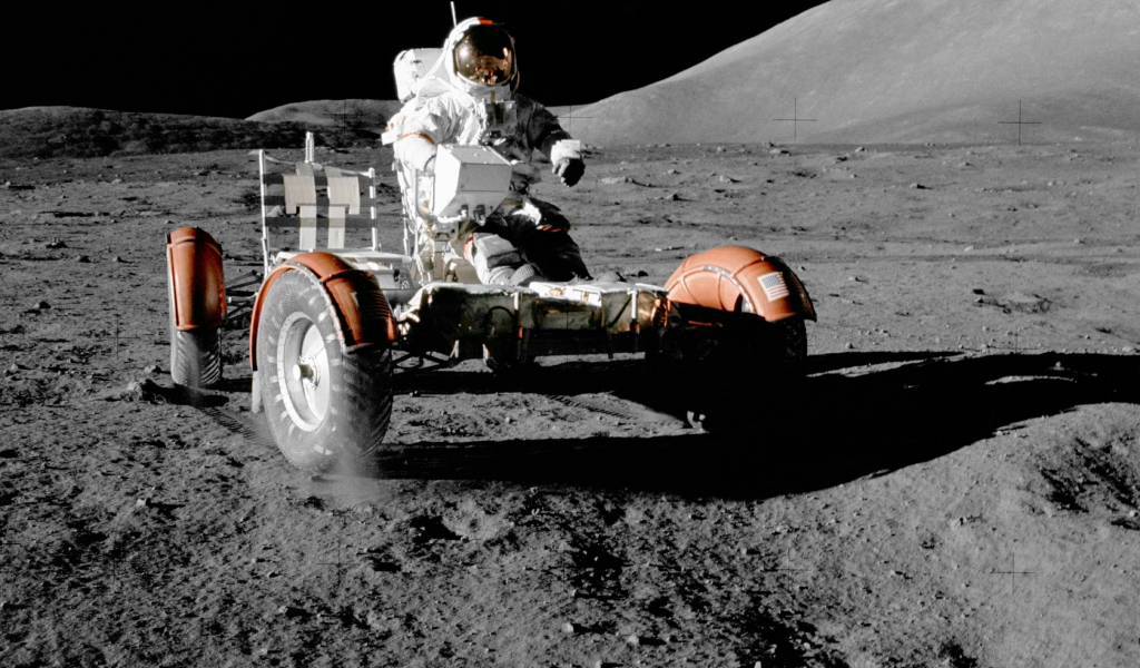 космос, луна, космонавт, обои, лунный автомобиль