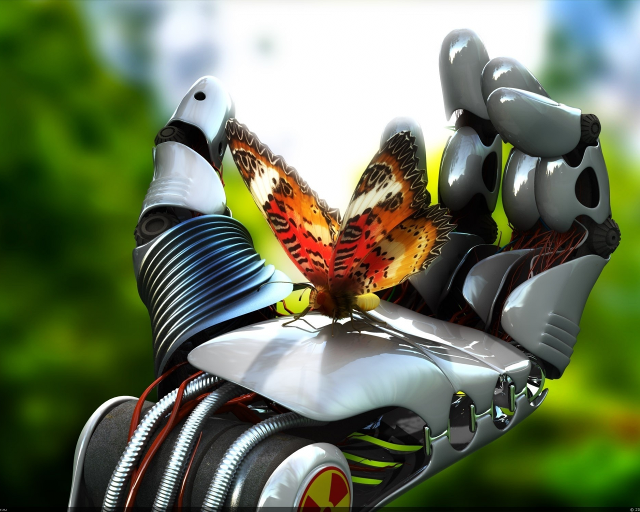 бабочка, радиация, Гармония, рука, андроид