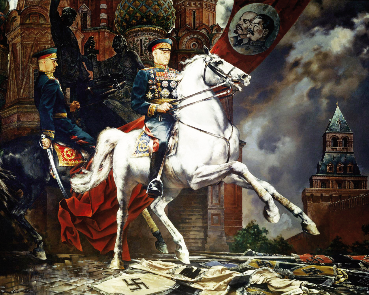 картина, рокоссовский, лошади, день победы, кремль, жуков, храм василия блаженного