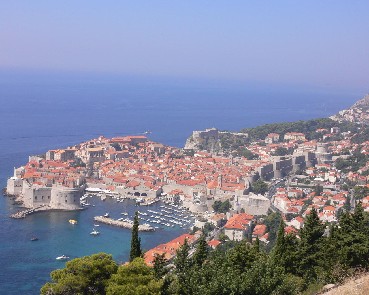 башни, море, стены, Дубровник, город, Хорватия