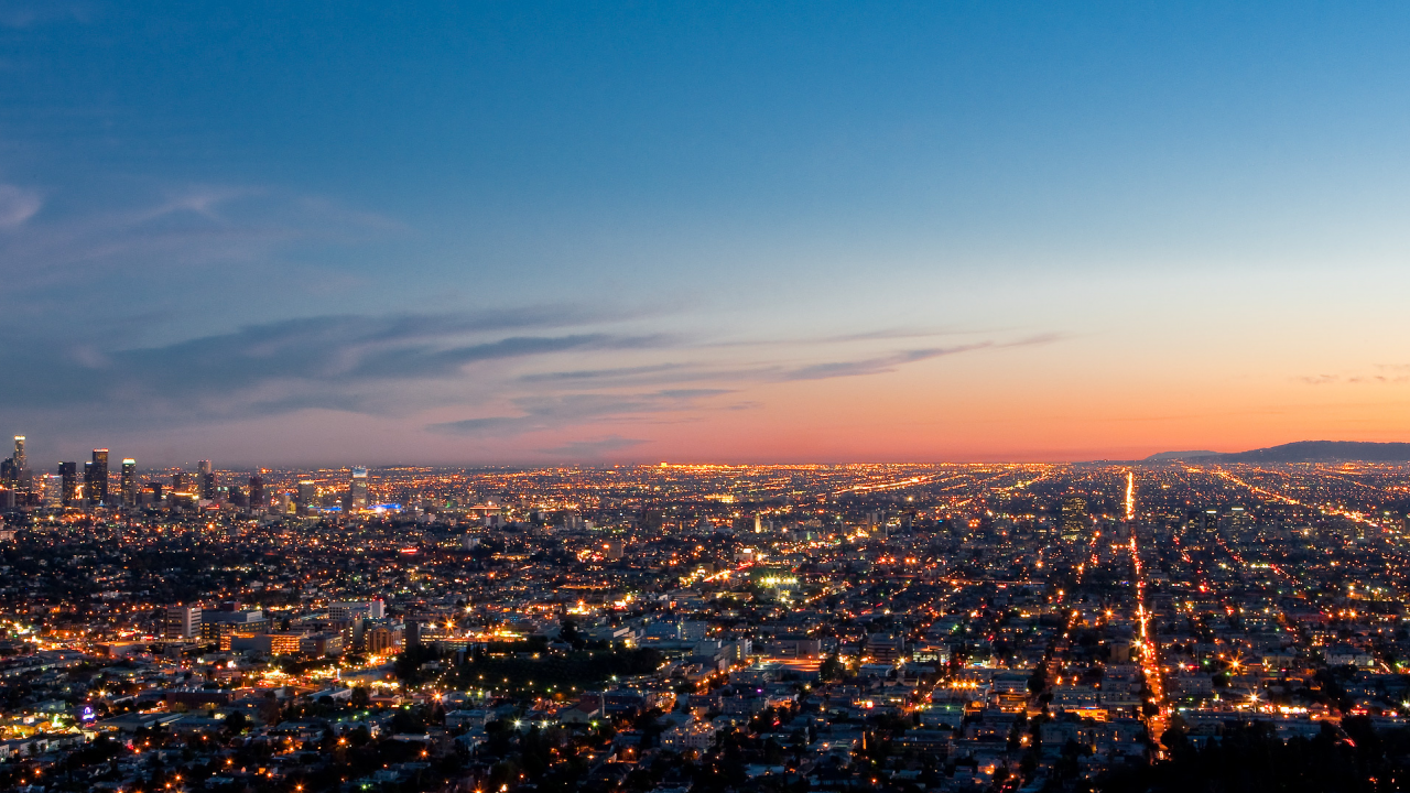 лос-анджелес, вечерние огни, панорама