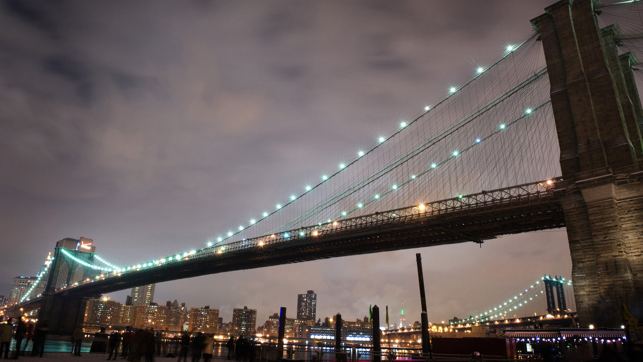 нью-йорк, огни, мост, люди
