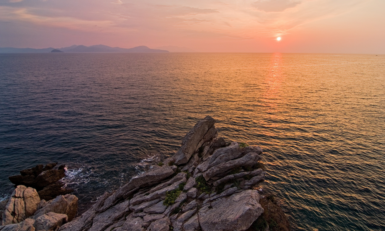 пейзаж, закат, море, скалы