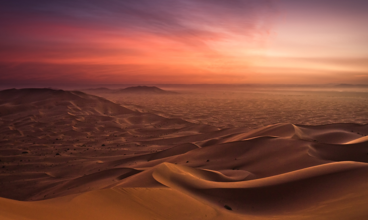 рельеф, барханы, песок, небо, пустыня, розовое, горизонт