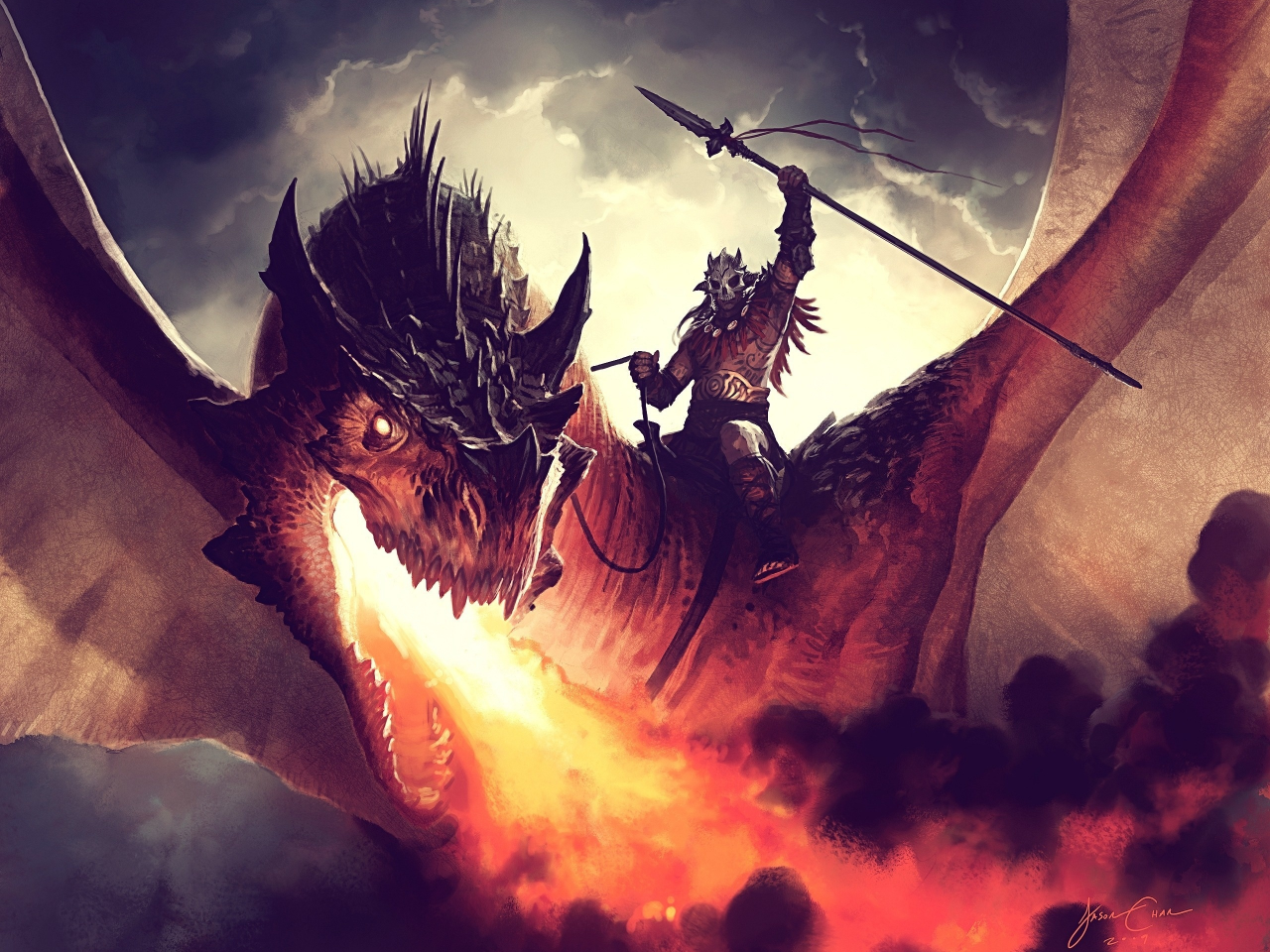 дракон, наездник, огонь