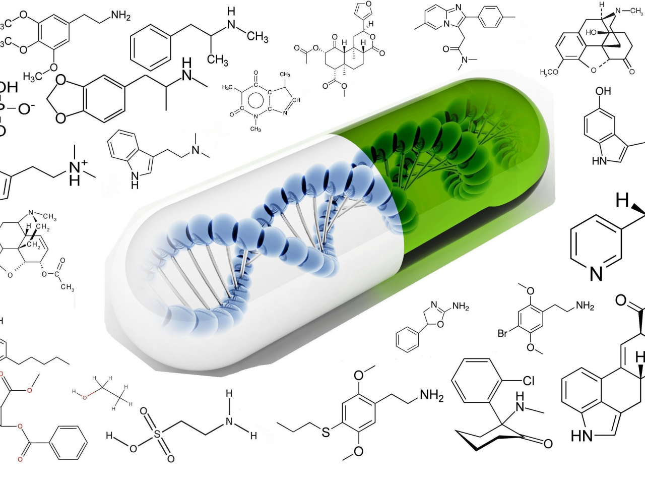 формулы, цепочка, пилюля, днк