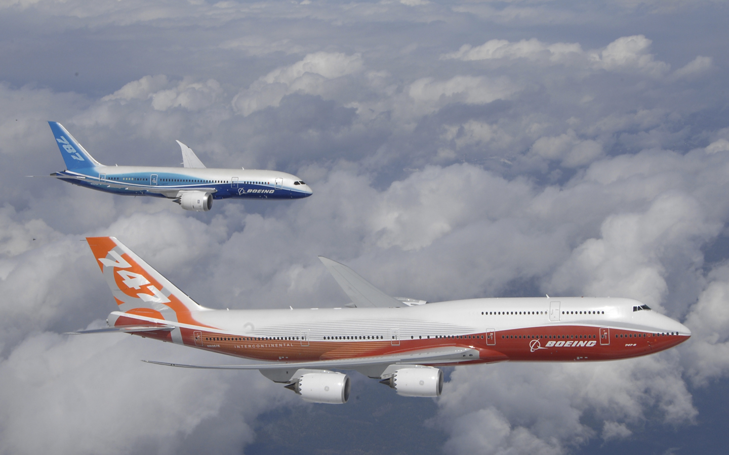747-8, boeing, 787, Intercontinental, облака, полёт
