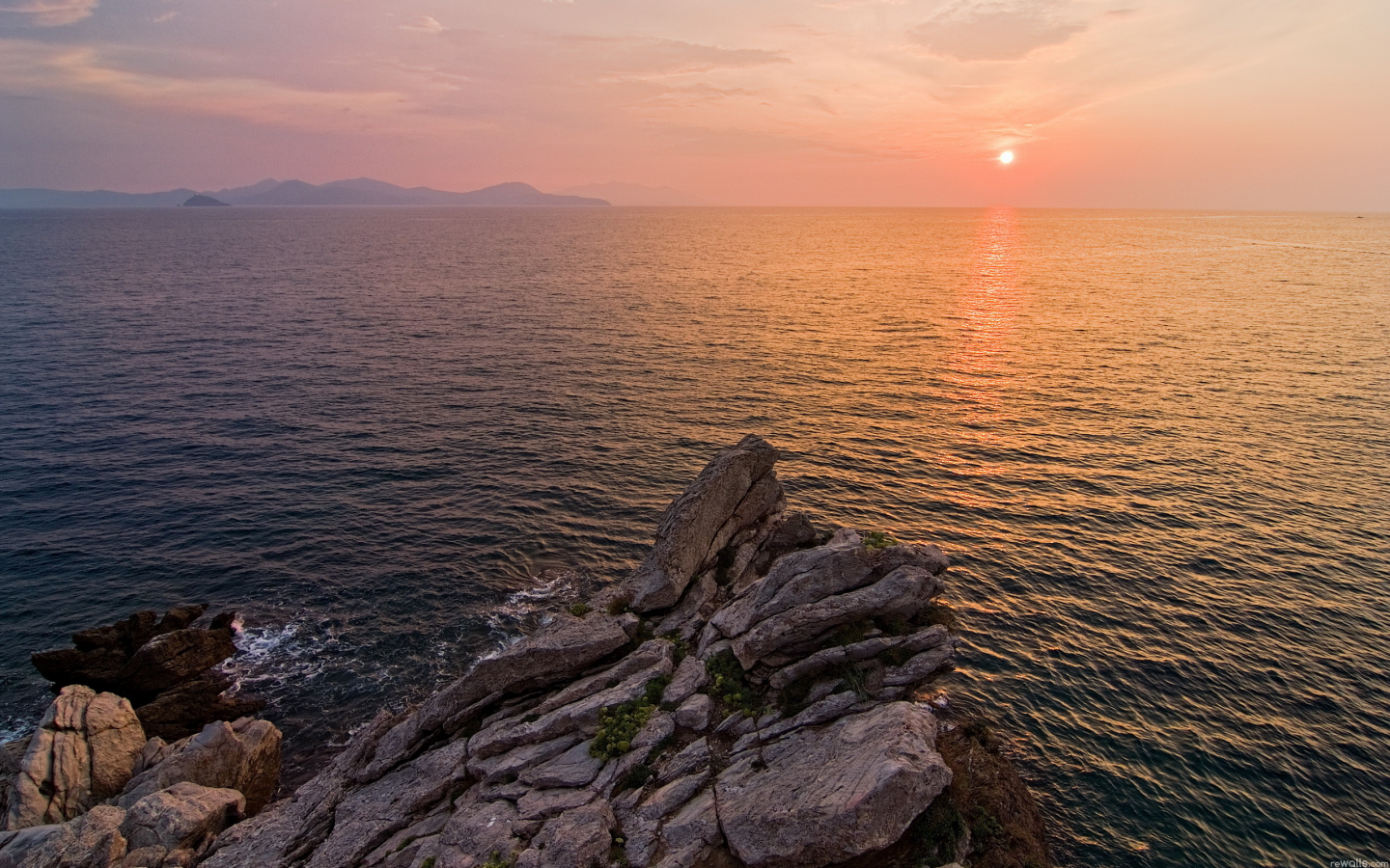 пейзаж, закат, море, скалы