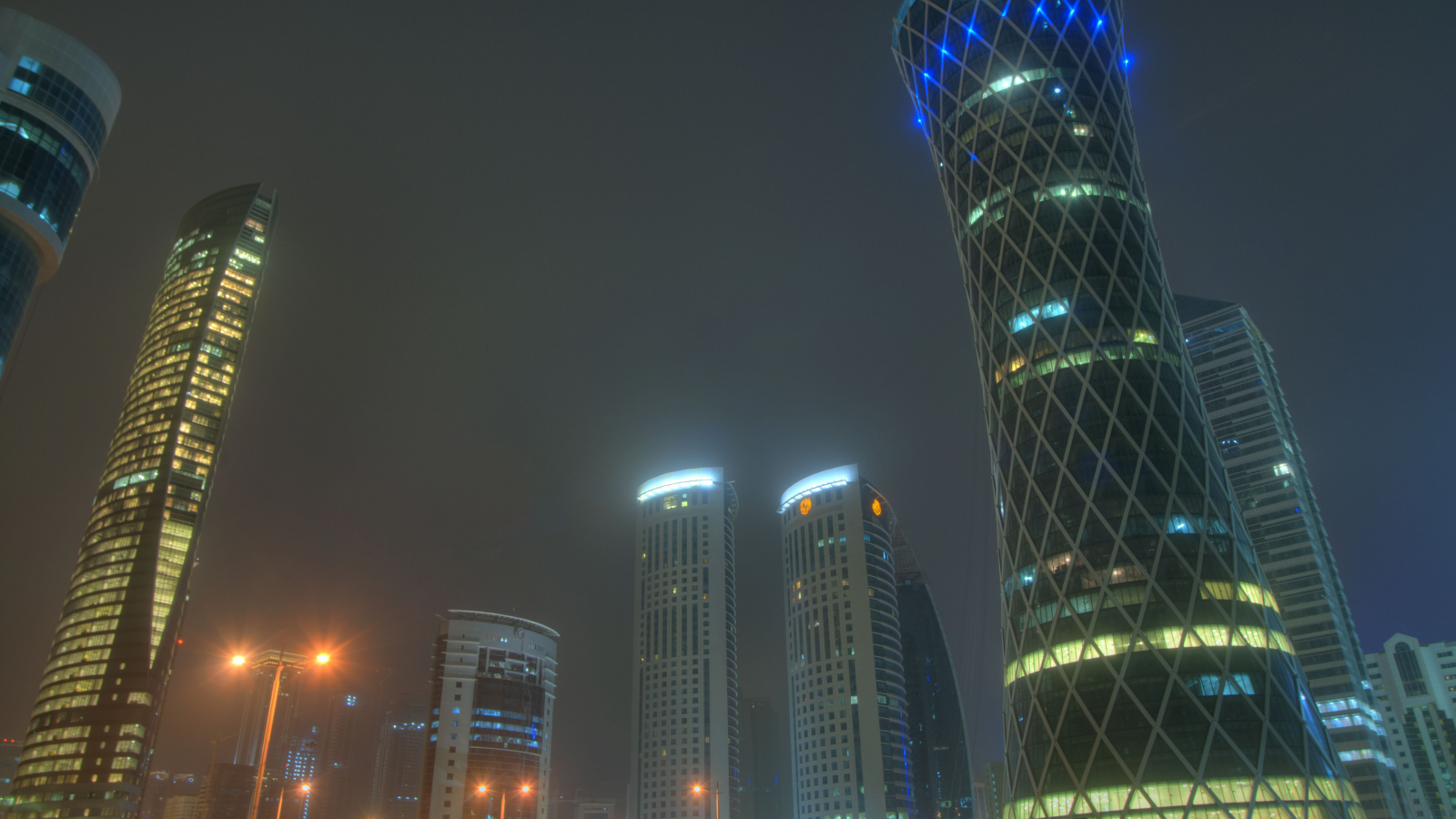 city, night, lights, qatar, doha
