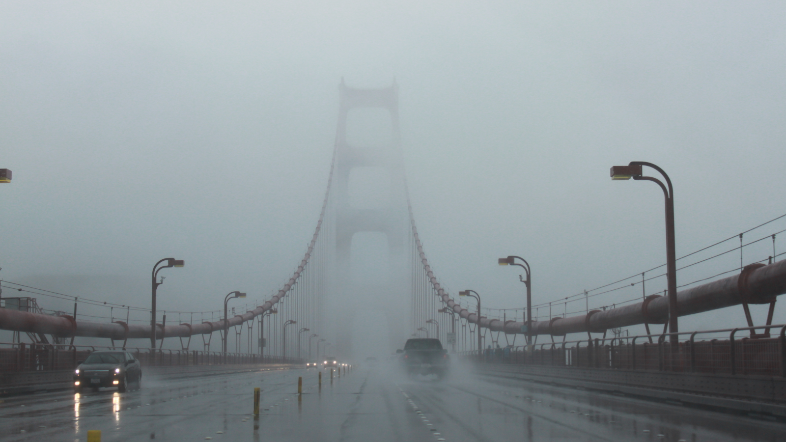 туман, мост, машины