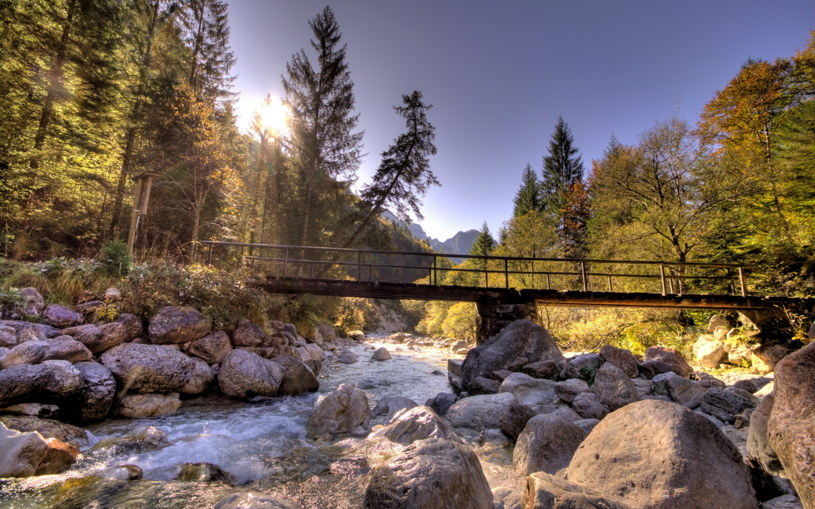 природа, камни, мост, река