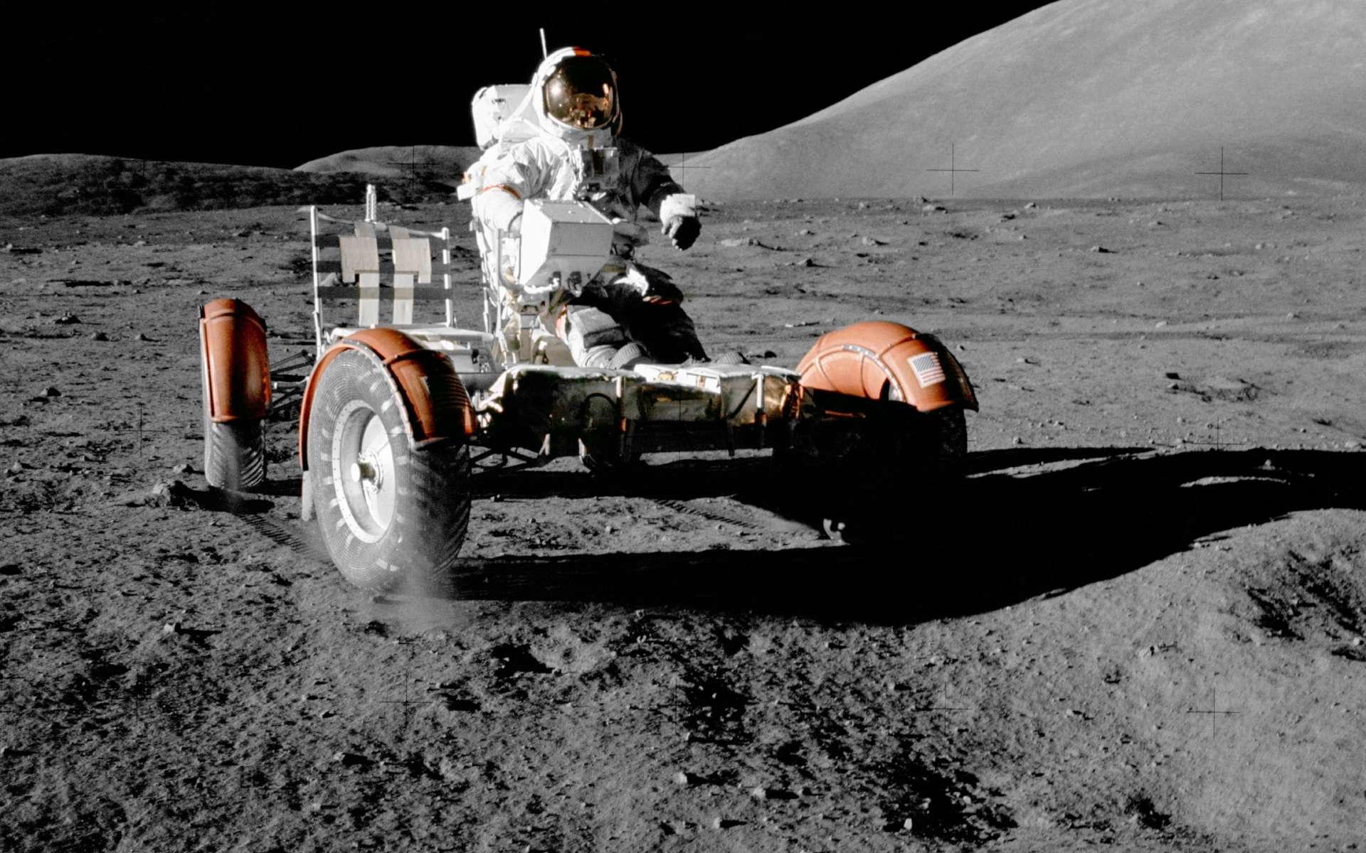 космос, луна, космонавт, обои, лунный автомобиль