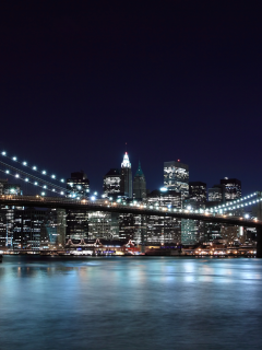new york, город, нью-йорк, бруклинский мост, огни, brooklyn bridge, ночь