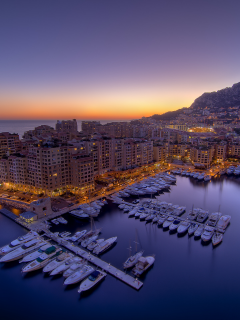 ночь, залив, город, monaco