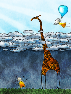 дети, жираф, облака