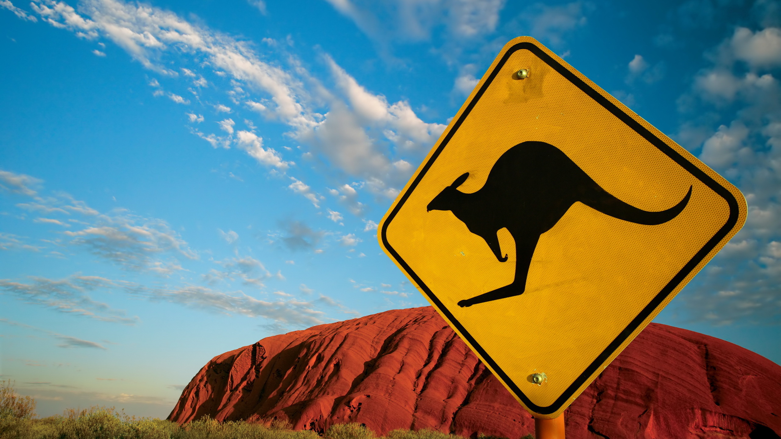 пустыня, дорожный знак, гора, знак, австралия, кенгуру