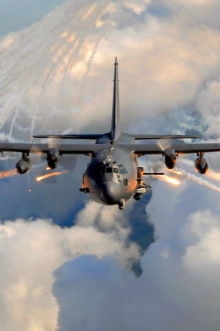 AC-130, облака, самолет, небо