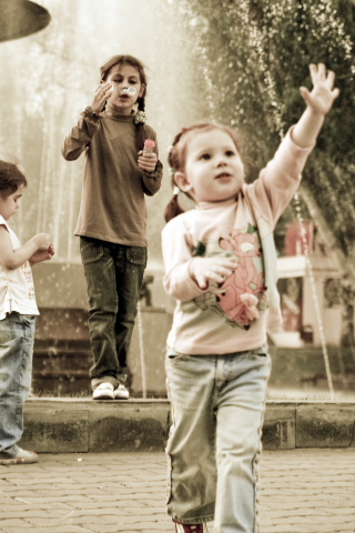 парк, дети, веселье, фонтан