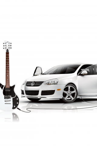 машина, гитара, белое