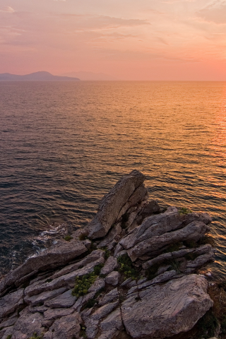 пейзаж, закат, море, скалы