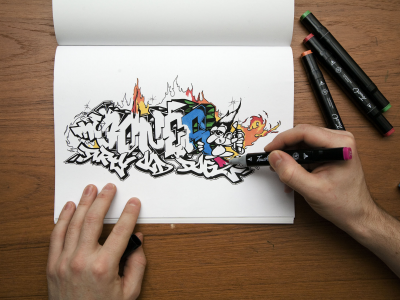 рисунок, карандаш, стол, граффити, руки