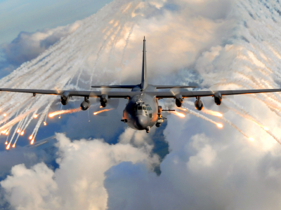 AC-130, облака, самолет, небо