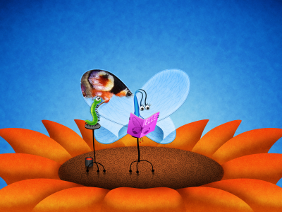 цветок, бабочка, крылья, гусеница