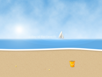 пляж, один день на пляже, песок, солнце, волны, парусник