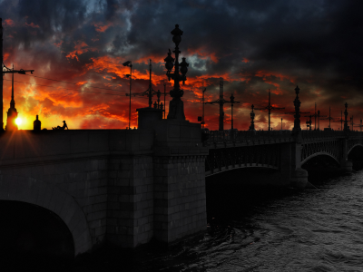 ночь, мост, санкт-петербург
