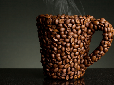 кофе, зерна, кружка, пар, вкусно, чашка, коричневый, кофейные зерна