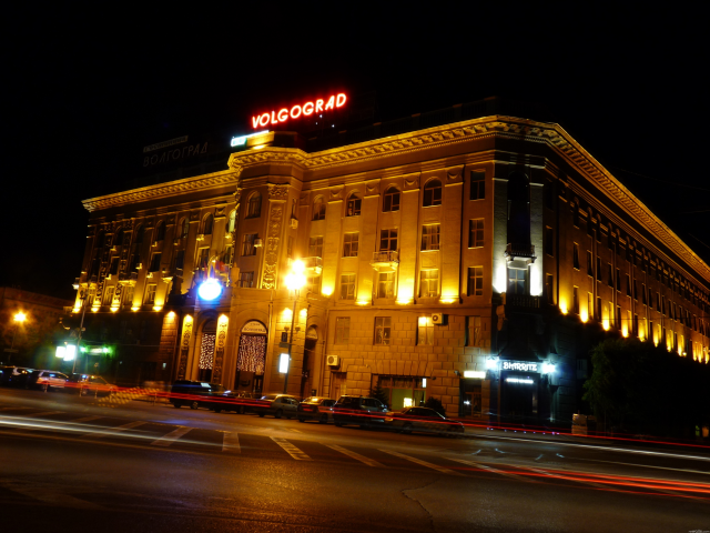 ночной город, гостиница Волгоград, Волгоград