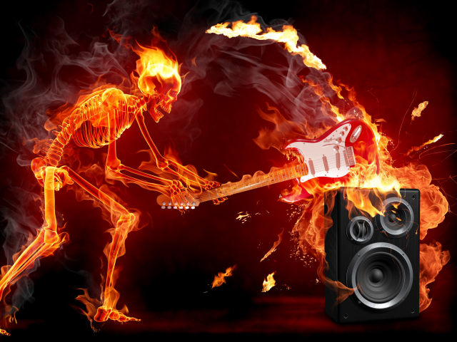 скелет, огонь, рок, гитара