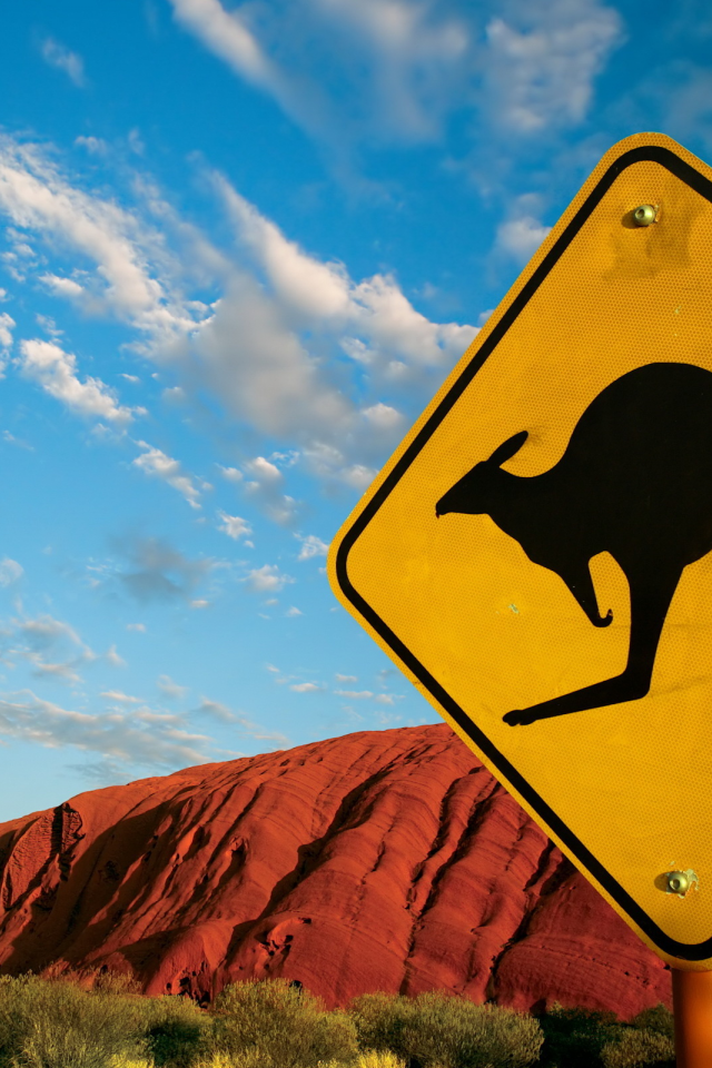 пустыня, дорожный знак, гора, знак, австралия, кенгуру