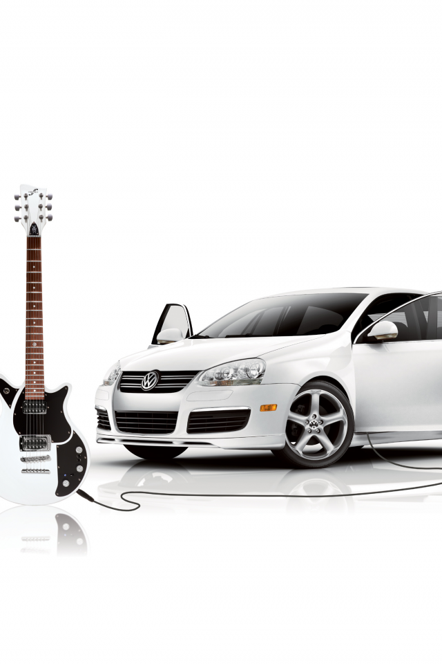 машина, гитара, белое