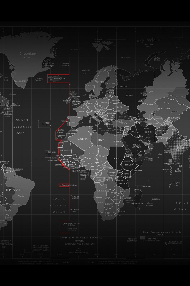 черно-белая, часовые пояса, карта