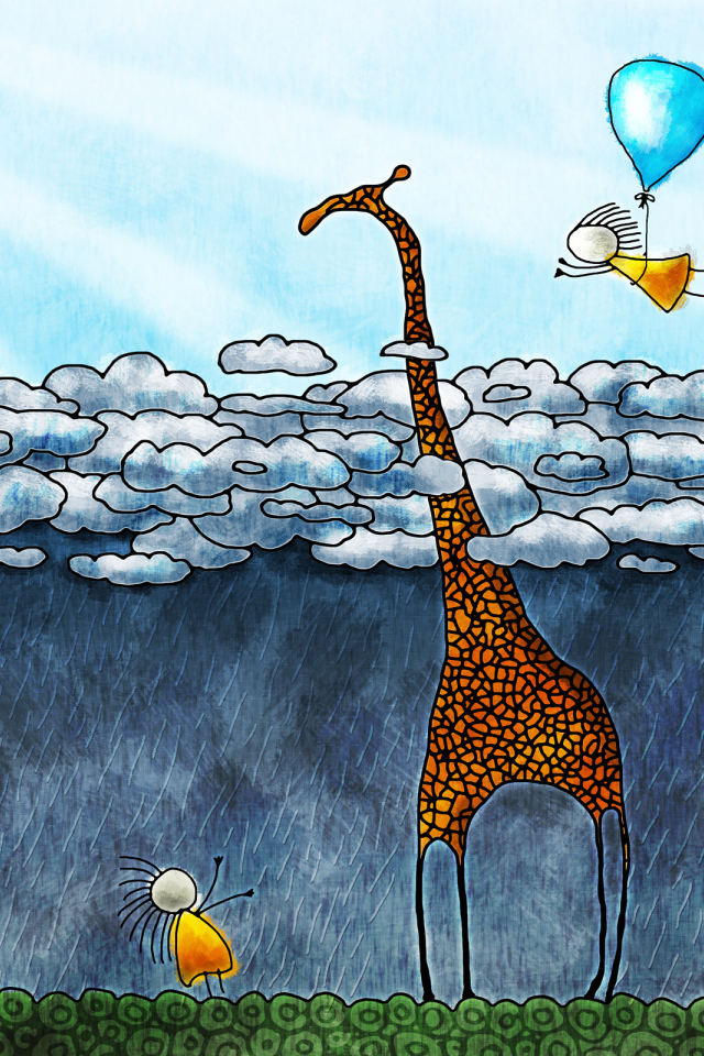дети, жираф, облака