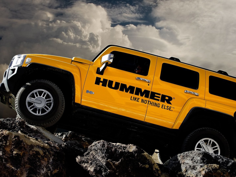 желтый, автомобили, авто, камни, облака, машины, hummer