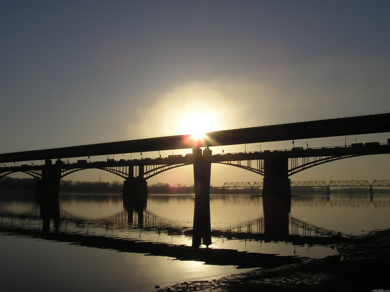 осень, река, мосты, Новосибирск, Обь