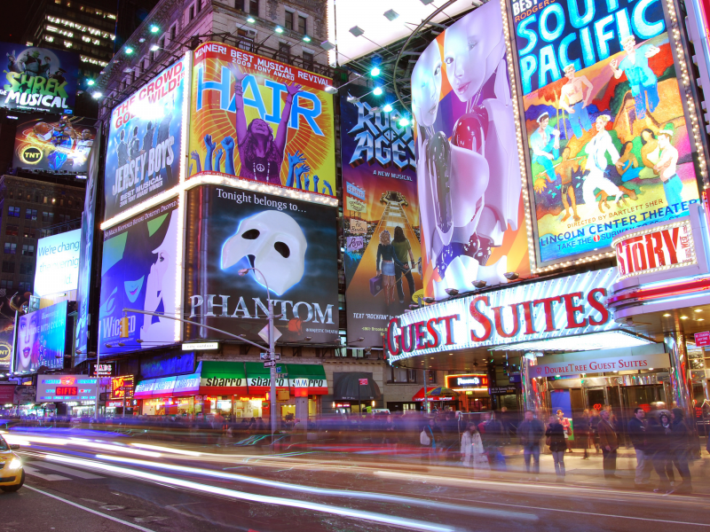 ночь, нью-йорк, реклама, таймс-сквер, огни