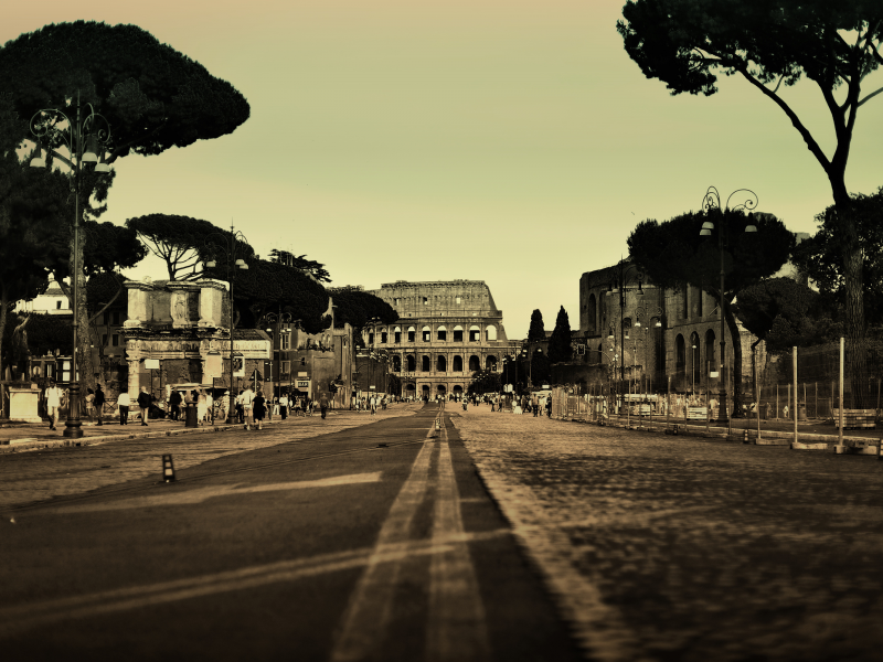 дорога, толпа, Рим, Колизей, люди