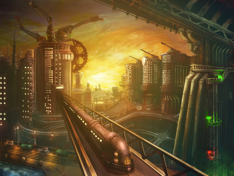 механики, высокие, мир, техно-город, дороги, здания, поезд, будущее