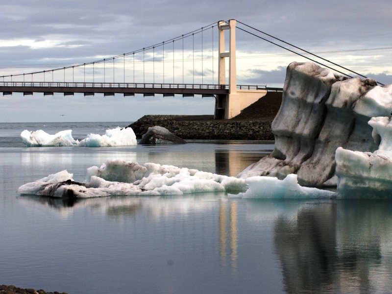 река, мост, море, лёд