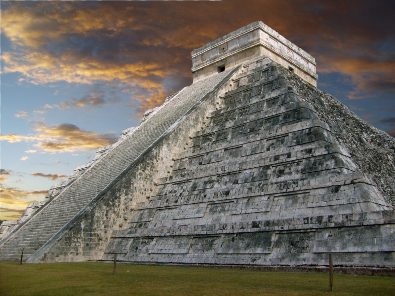 пирамида, небо, чичен-ица, майя, облака
