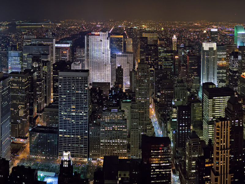 нью-йорк, ночь, небоскребы