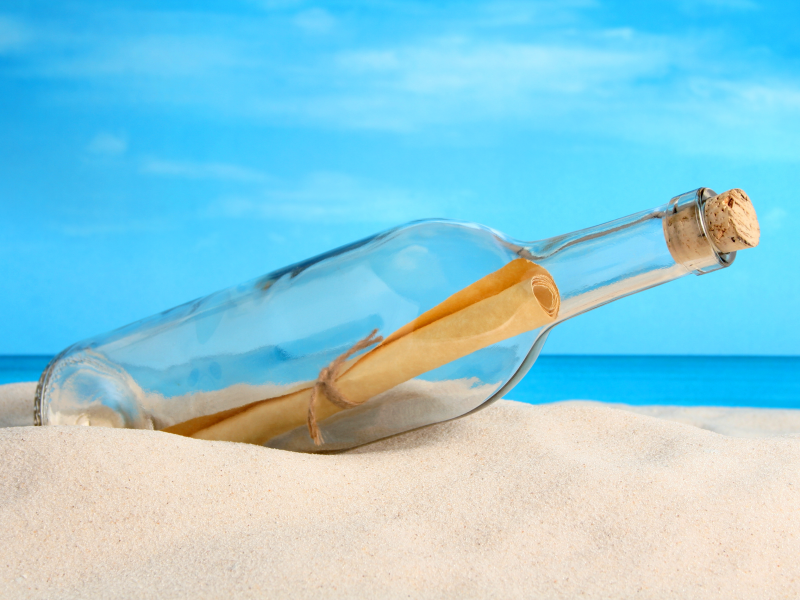 послание, песок, послание в бутылке, пляж, бутылка, письмо