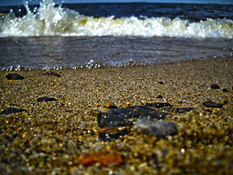 волны, песок, HDR, камни, макро, пляж, пена, вода, море