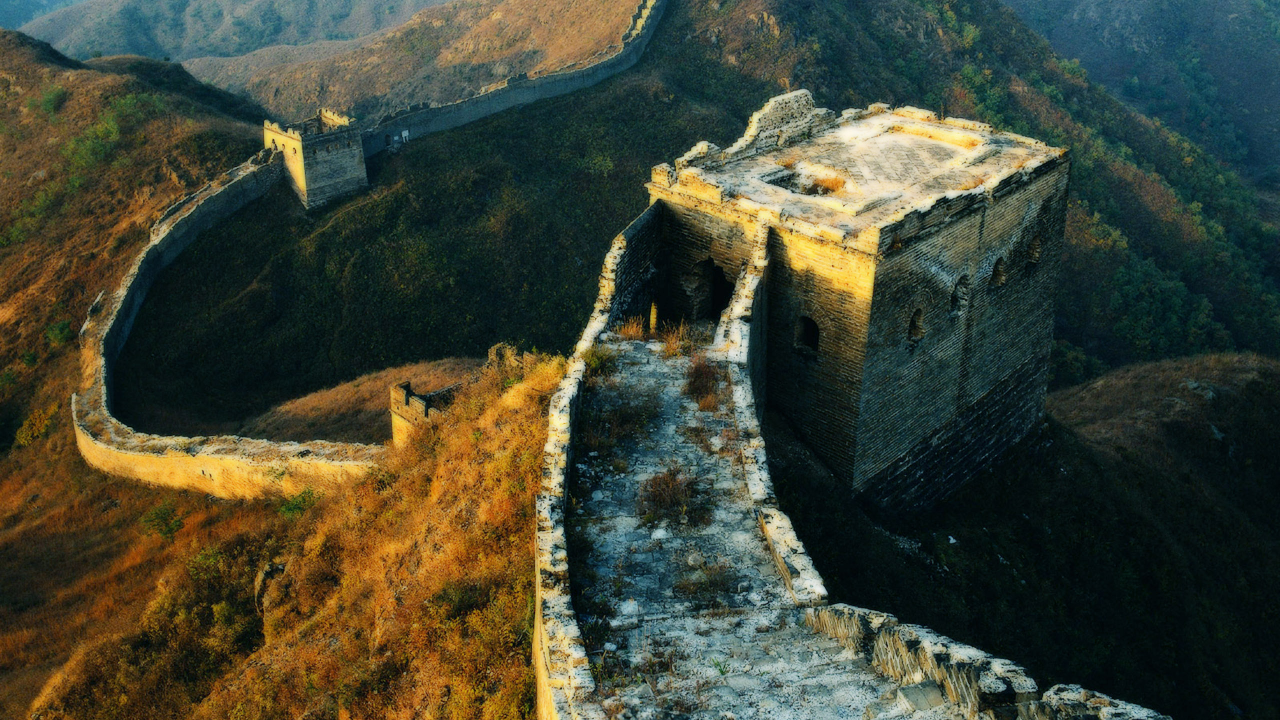 великая китайская стена, холмы, свет