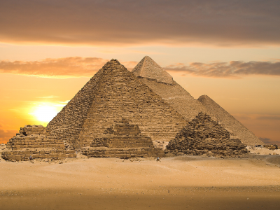 огромные, египет, закат, пирамиды
