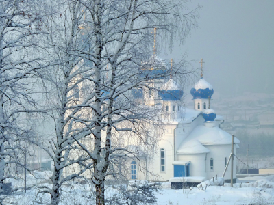 зима, церковь, снег