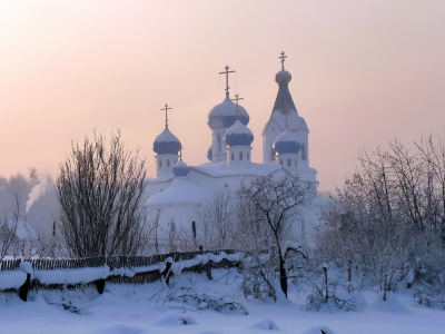 снег, церковь, зима